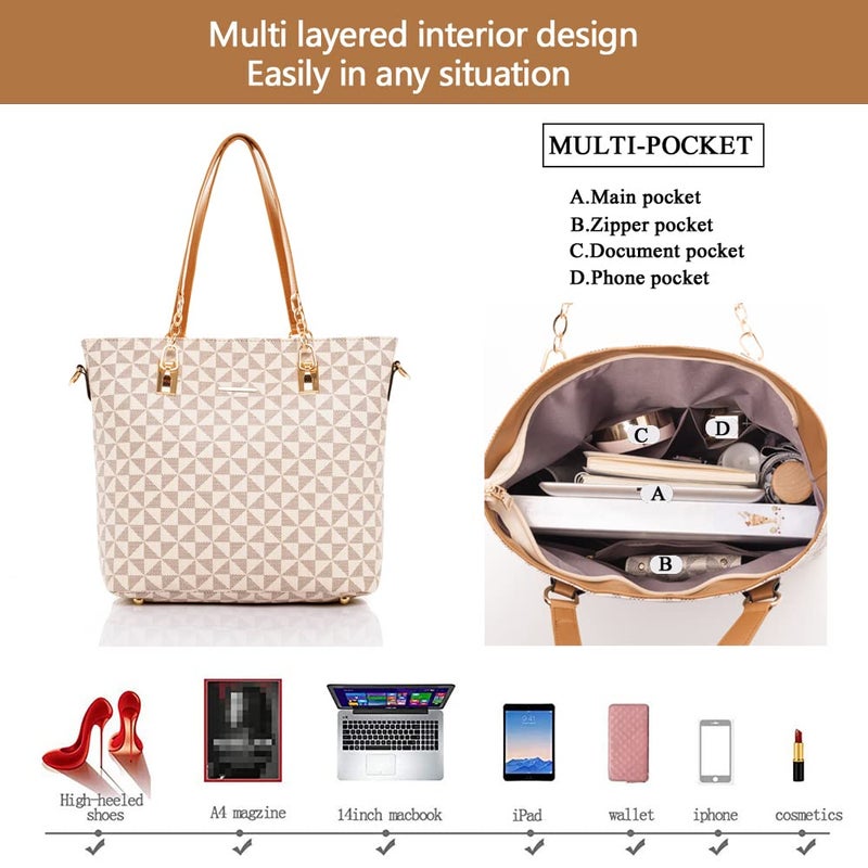 2E-youth Designer Purses And Handbags For Women Satchel Shoulder Bag Tote Bag For Work Clutch Purses (2-beige) - Image 5